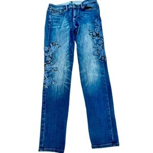 White House BM Floral Embroidered Stretch Skinny Jeans Sz 0